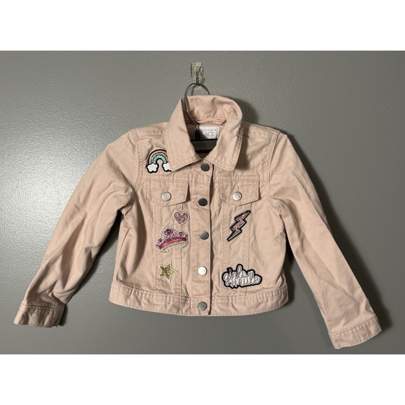 The Children's Place Other - Childrens Place Girls Jean Jacket‎ Pink Girls Rule Patches 4T